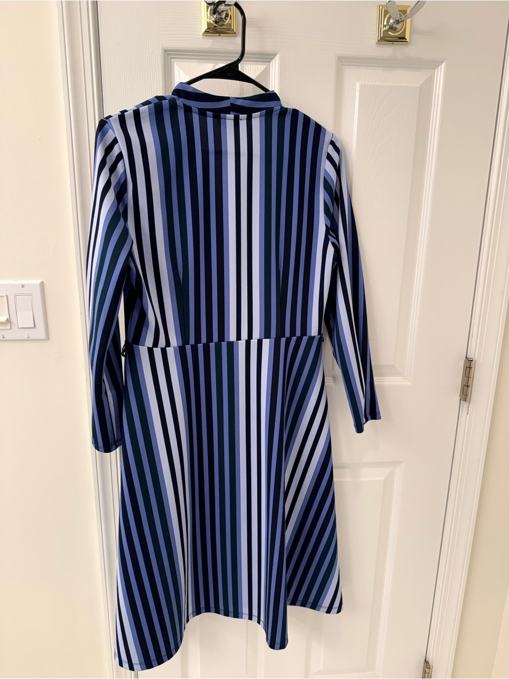 Ann Taylor Factory Navy and White Striped Midi Wrap Dress - Picture 2 of 3